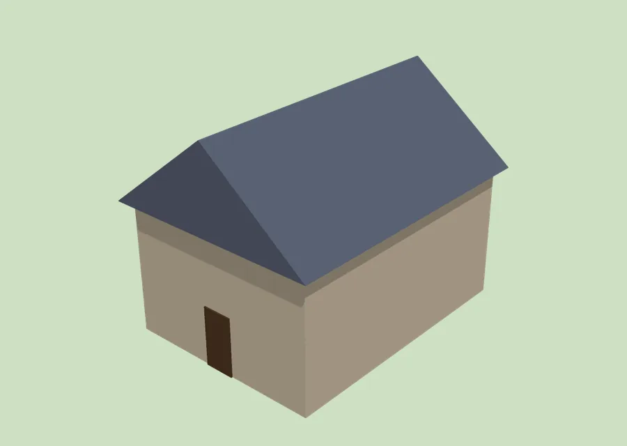 A low-poly house rendered on a flat green background